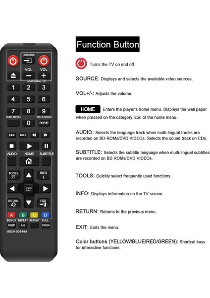 AK59-00149A Samsung DVD Blu-Ray Oynatıcı Için Uzaktan Kumandanın Değiştirilmesi (Yurt Dışından) fırsatları