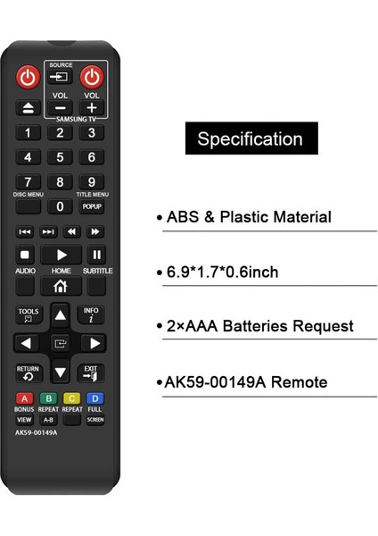 AK59-00149A Samsung DVD Blu-Ray Oynatıcı Için Uzaktan Kumandanın Değiştirilmesi (Yurt Dışından) indirimleri