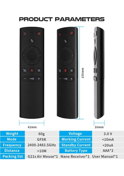 G21S Air Mouse 6 Eksenli Jiroskoplu Smart Sesli Uzaktan Kumanda (Yurt Dışından)