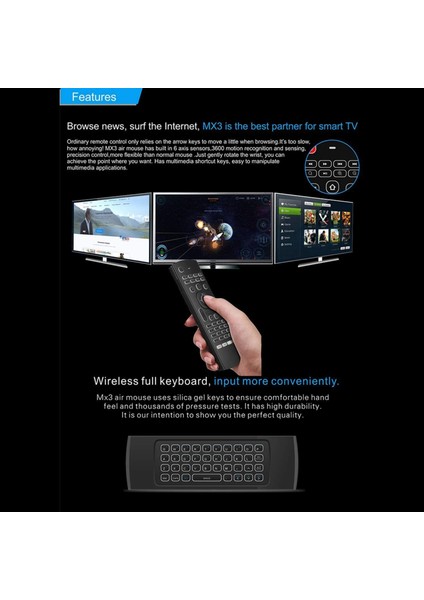 Mx3 Hava Fare Kablosuz Arkadan Aydınlatmalı 2.4g Rf X96 Tx3 H96 Android Tv Kutusu Için (Yurt Dışından)