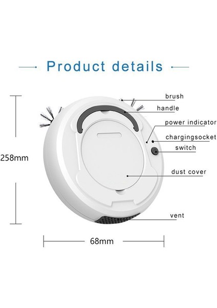 Akıllı Robot Süpürge, 3'ü 1 Arada USB Akıllı Süpürme Robotu Beyaz (Yurt Dışından)