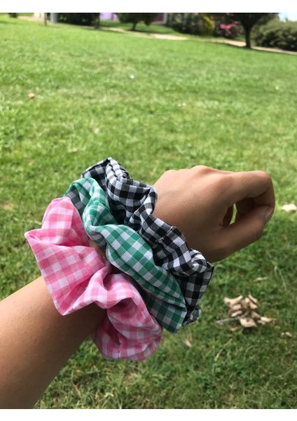 Rengarenk Pötikareli Kadın Saç Lastik Toka Seti 3'lü