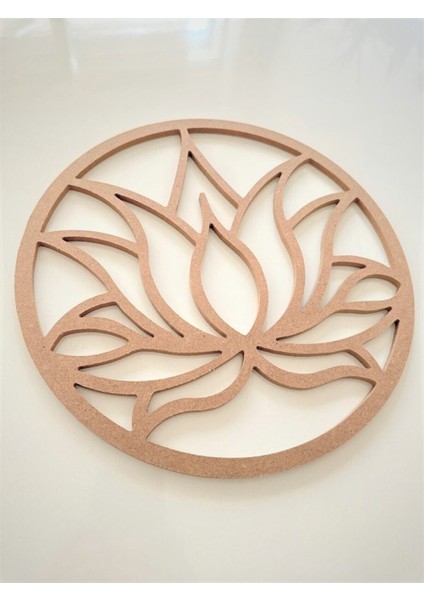 Lotus Çiçeği Desenli Ahşap Kasnak / 6 mm Ham Mdf Boyanabilir Lotus 30 cm