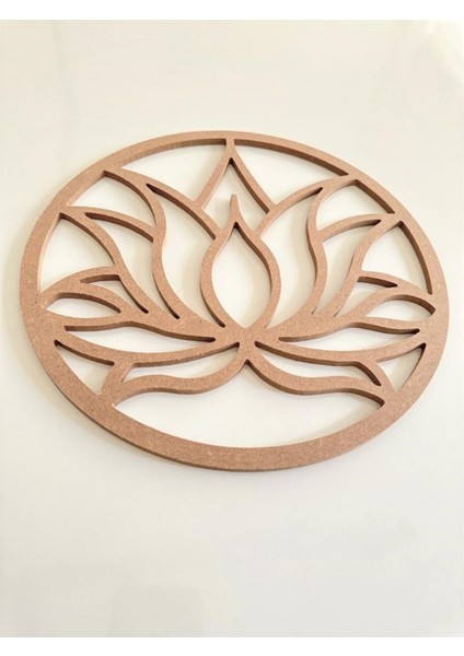 Lotus Çiçeği Desenli Ahşap Kasnak / 6 mm Ham Mdf Boyanabilir Lotus 30 cm