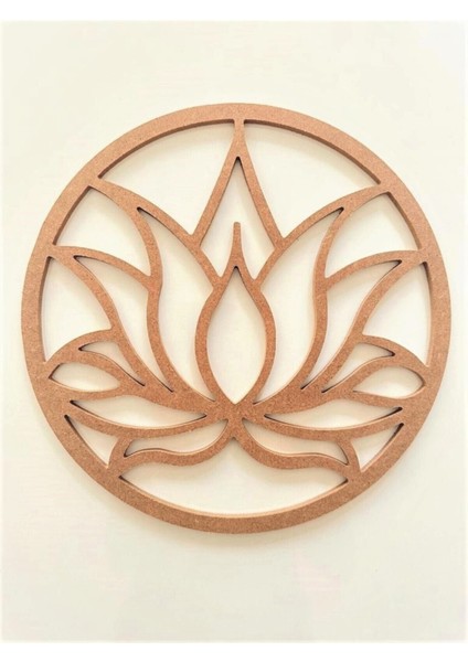 Lotus Çiçeği Desenli Ahşap Kasnak / 6 mm Ham Mdf Boyanabilir Lotus 30 cm