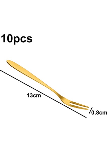 10 Adet Paslanmaz Çelik Çatal Kek Meyve Çatalı-Tatlı Çatalı-Altın (Yurt Dışından)