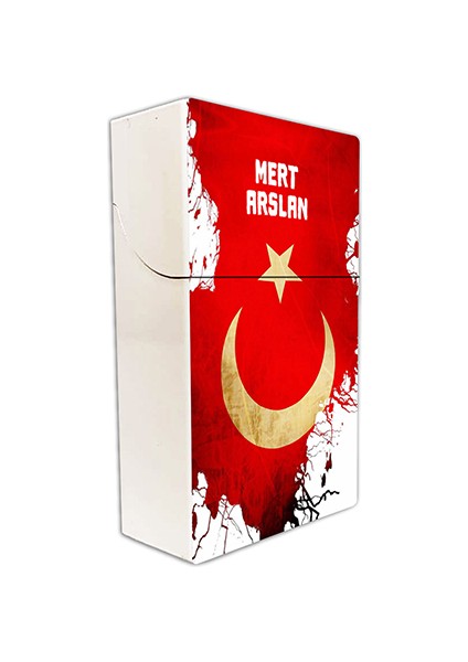 Türk Bayrağı Baskılı Tabaka Kişiye Özel Isimli Sigara Kutusu Tabakası Standart Boy
