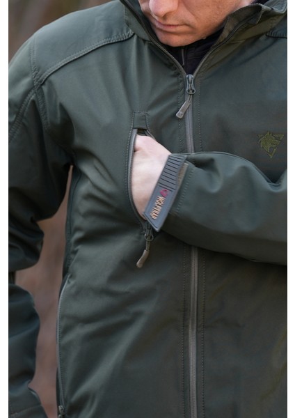 Softshell Kapüşonlu Haki Mont