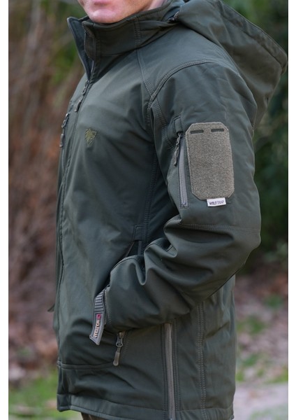 Softshell Kapüşonlu Haki Mont