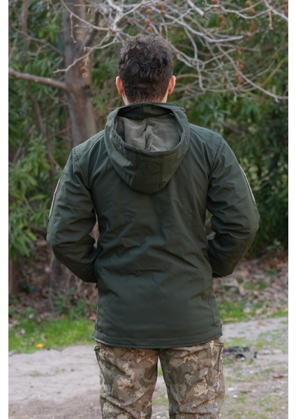 Softshell Kapüşonlu Haki Mont