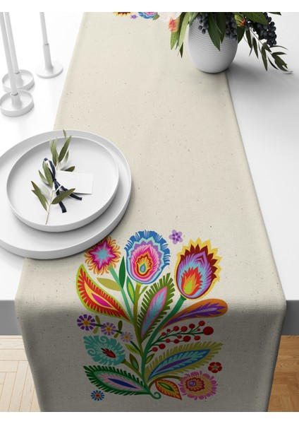 Flower Serisi 140X40 cm Dijital Baskılı Runner