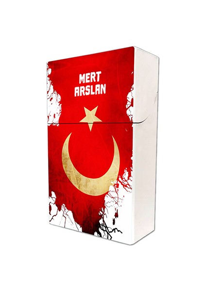 Türk Bayrağı Baskılı Tabaka Kişiye Özel Isimli Sigara Kutusu Tabakası Standart Boy
