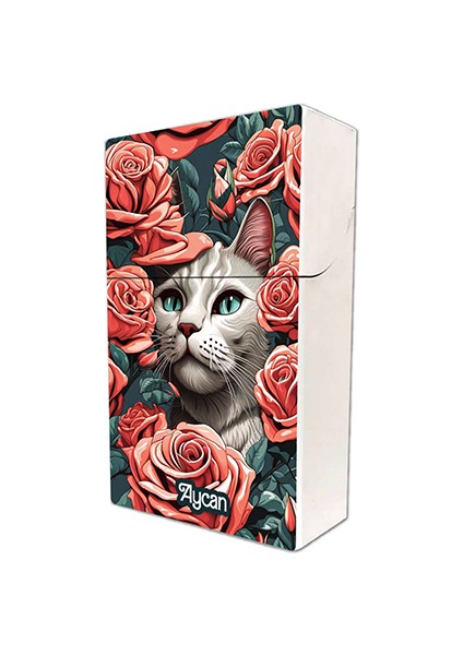 Kedi Baskılı Tabaka Kişiye Özel Isimli Sigara Kutusu Tabakası Standart Boy