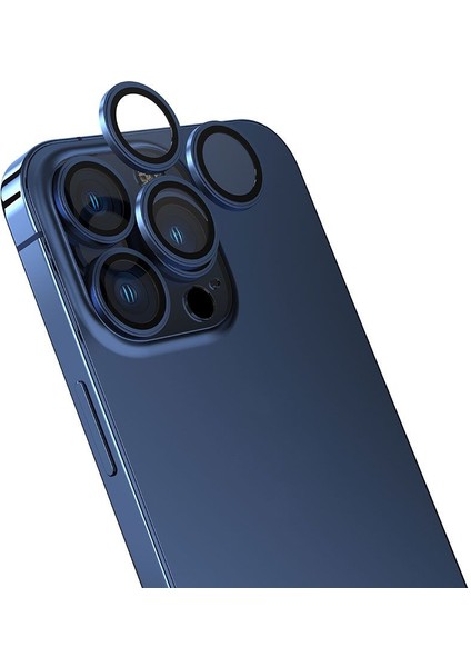 Apple iPhone 15 Pro Kamera Koruyucu Safir Cam Metal Ince Slim CL13 Mavi