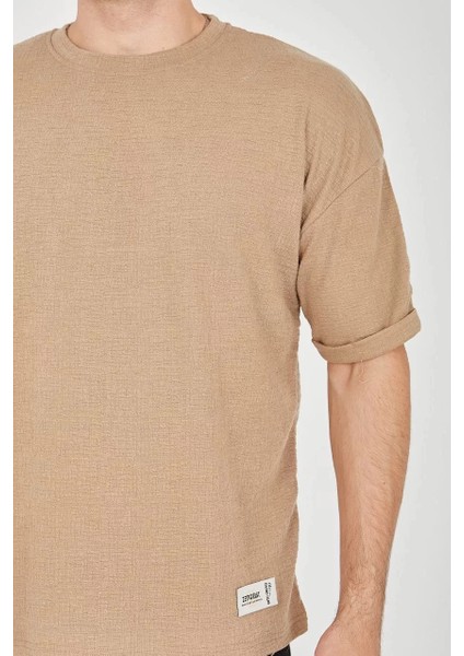Jakar Kumaş Rahat Kol T-Shirt - Kahverengi fiyatları