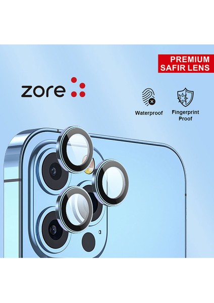 Apple iPhone 13 Pro Kamera Koruyucu Safir Cam Metal Ince Slim CL12 Siyah