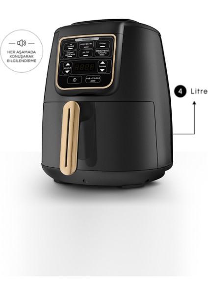 Air Pro Cook Xl 2 In 1 Konuşan Airfryer Black Mineral Gold 4 Kişilik Fritöz