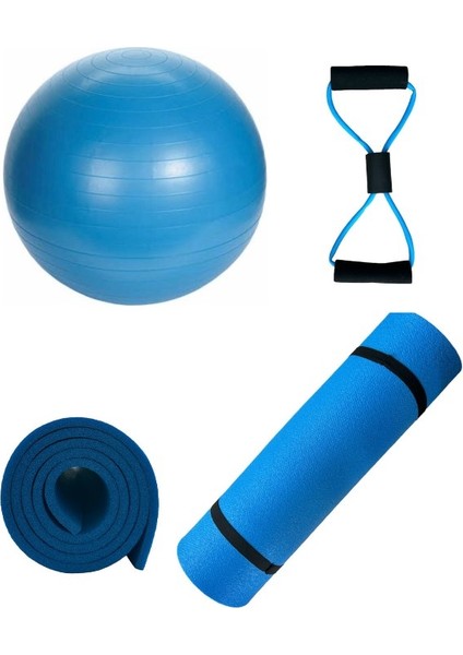 Ckspor 10 mm Pilates Matı 55 cm Fitilli Pilates Topu + Sünger Saplı Direnç Lastiği Seti