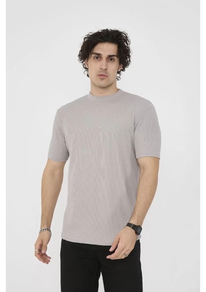 Bisiklet Yaka Slim Fit T-Shirt- Taş