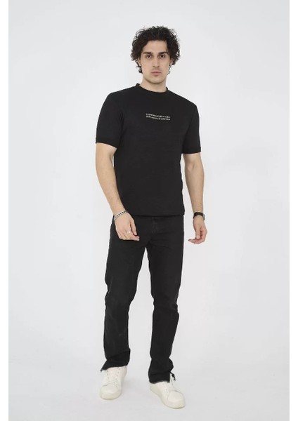 Bisiklet Yaka Slim Fit T-Shirt- Siyah indirimleri