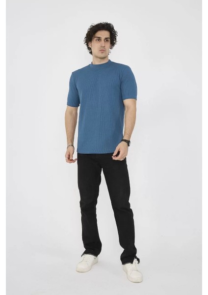 Bisiklet Yaka Slim Fit T-Shirt- Turkuaz fırsatları