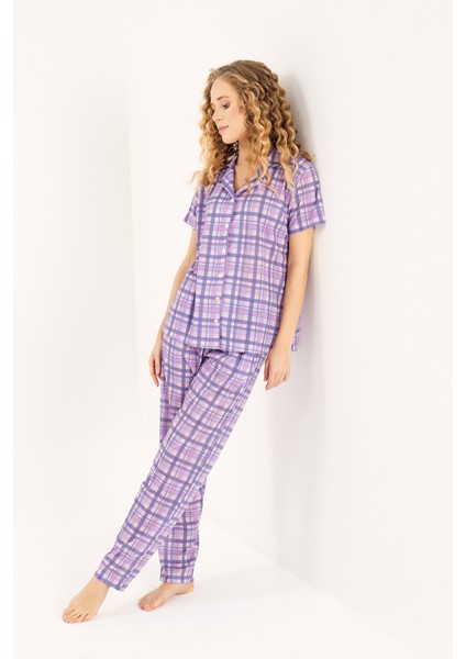 Gömlek Yaka Pamuklu Kadın Pijama Takımı