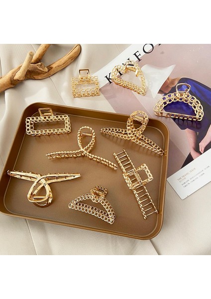 Moda Vintage Hollow Geometrik Metal Saç Pençeleri Vintage Saç Klipleri Kadın Kızlar Kafa Bandı Tokalar Moda Saç Aksesuarı (Yurt Dışından)