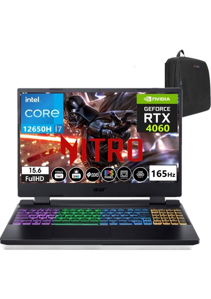 Nitro 5 AN515-58 Intel Core I7 12650H 64GB Ddr5 512GB SSD 8gb/ RTX4060 Freedos 15,6" 165 Hz Fhd IPS Taşınabilir Bilgisayar NHQM0EY00913+WEBLEGELSINÇANTA