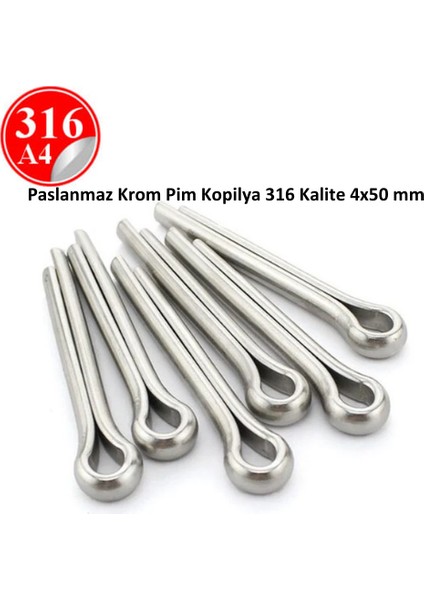 Platin Hırdavat Paslanmaz Krom Pim Kopilya 316 Kalite 4,0*50 mm 20 Adet