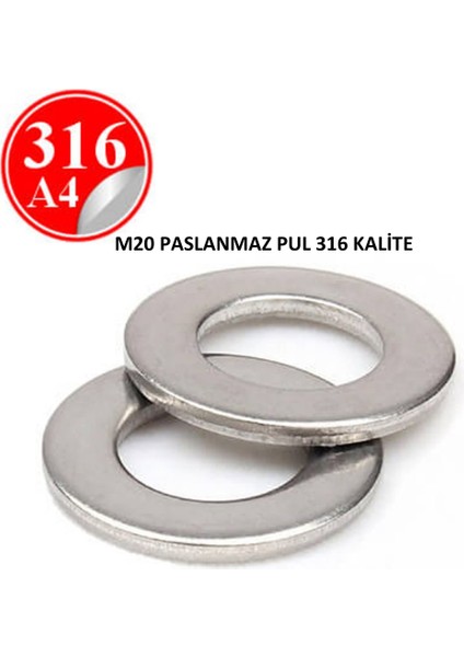 Platin Hırdavat 316 Kalite Paslanmaz Krom Pul M20 20 Adet