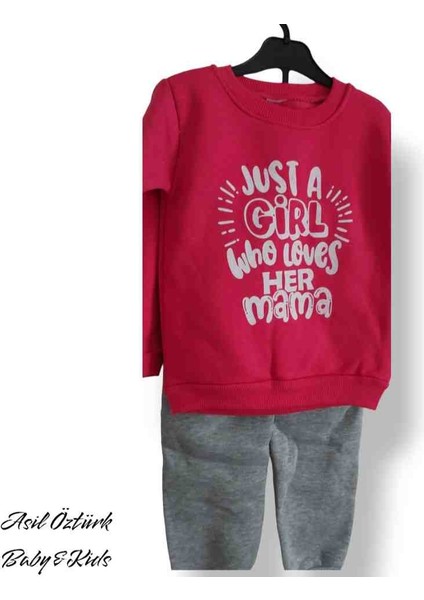 Kız Çocuk Alt Üst Eşofman Takımı Kışlık 3 Iplik Içi Şardonlu Pembe Girl Model modelleri