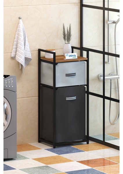 DH11 Raflı Çamaşır Sepeti Banyo Dolabı Kirli Sepetli Banyo Düzenleyici Çamaşırlık