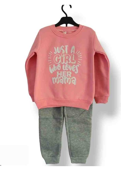 Kız Çocuk Alt Üst Eşofman Takımı Kışlık 3 Iplik Içi Şardonlu Pembe Girl Model