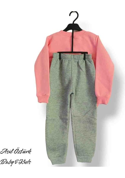 Kız Çocuk Alt Üst Eşofman Takımı Kışlık 3 Iplik Içi Şardonlu Pembe Girl Model fiyatları