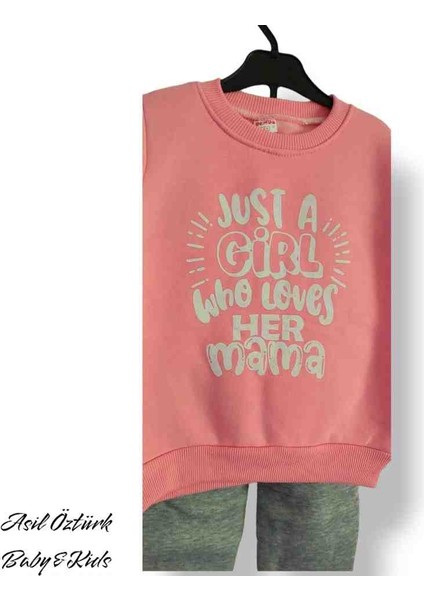 Kız Çocuk Alt Üst Eşofman Takımı Kışlık 3 Iplik Içi Şardonlu Pembe Girl Model modelleri