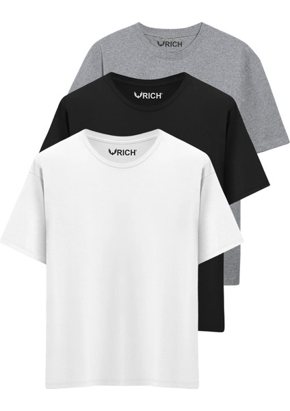 Erkek 3 Lü Paket Pamuk Oversize Tişört Basic Bisiklet Yaka Kısa Kollu T-Shirt