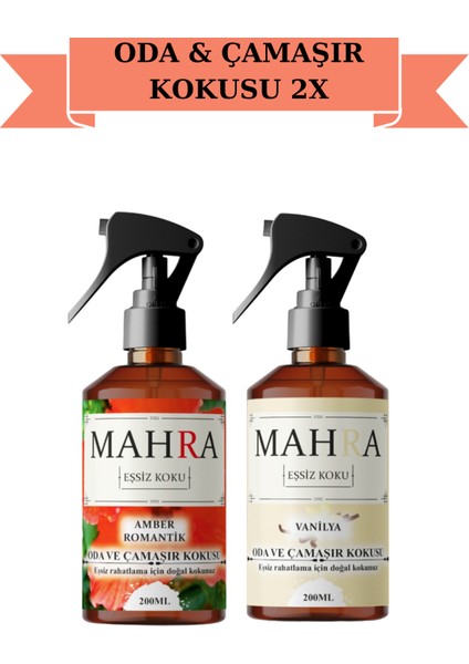 Mahrashop Vanilya Amber Romantik Oda ve Çamaşır Spreyi Oda Kokusu Room Spray 2'li Set 200ML