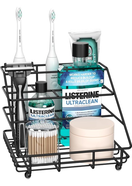 Banyo Için Diş Fırçası Tutucu, Paslanmaz Çelik Banyo Organizatör Tezgah Aksesuarları 6 Yuvalı Elektrikli Diş Fırçası Diş Macunu Tutucu (Siyah, Küçük) (Yurt Dışından)