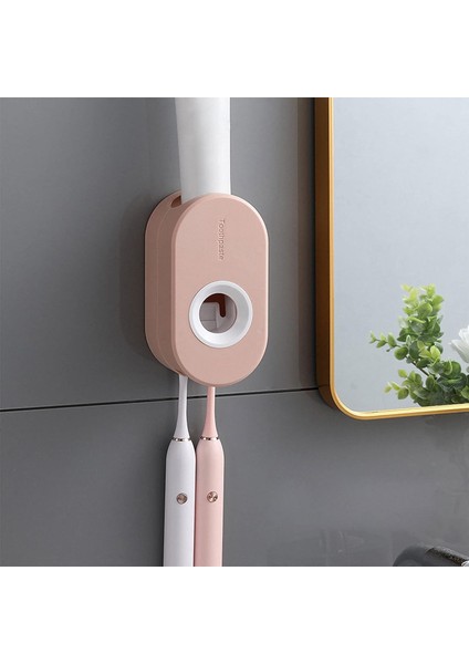 Diş Macunu Dispenseri Duvara Monte Banyo Otomatik Diş Macunu Sıkacağı Çocuklar ve Yetişkinler Için Elektrikli Diş Fırçası Tutucu Pembe (Yurt Dışından)