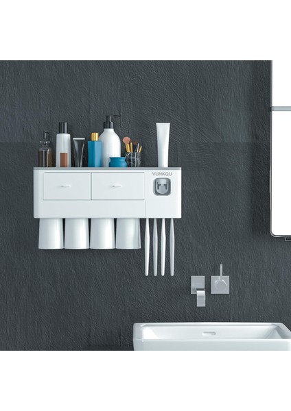 Diş Fırçası Tutucu Duvara Monte, 4 Bardak Diş Macunu Dispenseri ile Diş Fırçası Tutucular Banyo Için Diş Fırçası Tutucu Otomatik Diş Macunu Diş Sıkacağı, Büyük Kapasiteli, Organiza (Yurt Dışından)