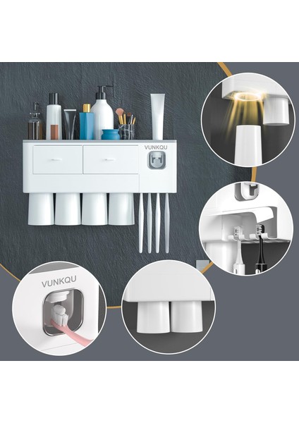 Diş Fırçası Tutucu Duvara Monte, 4 Bardak Diş Macunu Dispenseri ile Diş Fırçası Tutucular Banyo Için Diş Fırçası Tutucu Otomatik Diş Macunu Diş Sıkacağı, Büyük Kapasiteli, Organiza (Yurt Dışından) fiyatları
