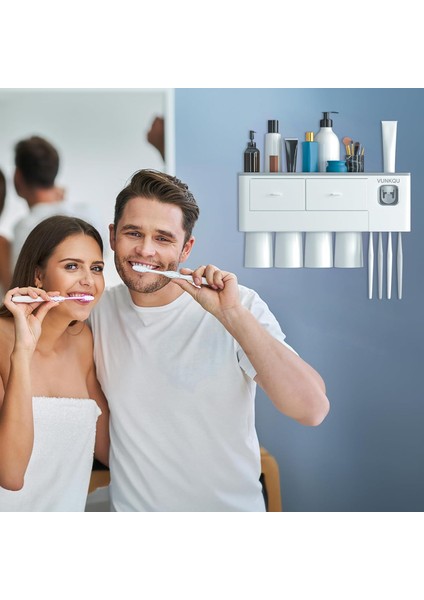 Diş Fırçası Tutucu Duvara Monte, 4 Bardak Diş Macunu Dispenseri ile Diş Fırçası Tutucular Banyo Için Diş Fırçası Tutucu Otomatik Diş Macunu Diş Sıkacağı, Büyük Kapasiteli, Organiza (Yurt Dışından) modelleri