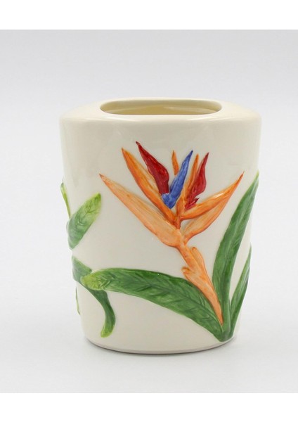Ince Seramik Tropikal Cennet Kuşu ve Hibiscus Çiçek Tasarımlı Diş Fırçası Tutucu, 4-1/2" H (Yurt Dışından) fiyatları