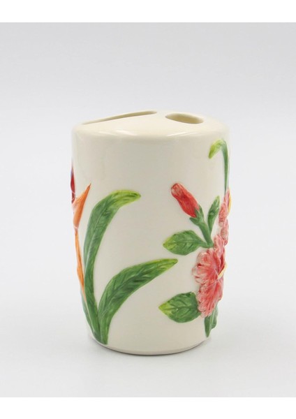 Ince Seramik Tropikal Cennet Kuşu ve Hibiscus Çiçek Tasarımlı Diş Fırçası Tutucu, 4-1/2" H (Yurt Dışından) modelleri