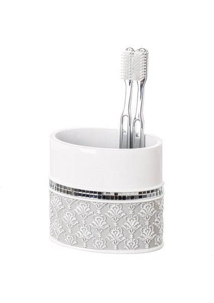 Banyo Için Gri ve Beyaz Diş Fırçası Tutucu - Ayna Damask Diş Fırçası ve Diş Macunu Tutucu - Banyo Için Dekoratif Diş Fırçası Kabı Birden Fazla Standart Veya Elektrikli Diş Fırçası (Yurt Dışından)