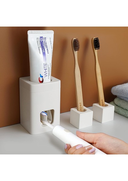 Diş Macunu Dispenseri, Duvara Monte Diş Macunu Dispenseri, Diş Fırçası Standı Diatomitli Diş Macunu Tutucu, Diş Fırçalığı Tutucu ve Diş Macunu Sıkacağı (Yurt Dışından)