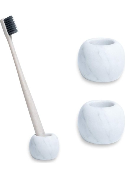 Doğal Mermer Mini El Yapımı Çift Diş Fırçası Tutucu Standı Jilet Tutucu Banyo ve Tezgah Üstü, 2'li Paket (Yurt Dışından)