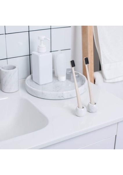 Doğal Mermer Mini El Yapımı Çift Diş Fırçası Tutucu Standı Jilet Tutucu Banyo ve Tezgah Üstü, 2'li Paket (Yurt Dışından) modelleri