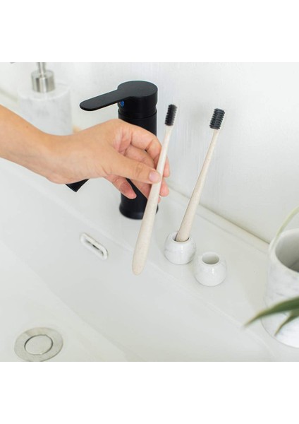 Doğal Mermer Mini El Yapımı Çift Diş Fırçası Tutucu Standı Jilet Tutucu Banyo ve Tezgah Üstü, 2'li Paket (Yurt Dışından) fırsatları