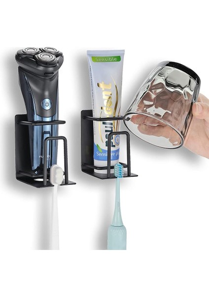 2 Paket Mini Kendinden Yapışkanlı Duvara Montaj Diş Fırçası Tutucu Paslanmaz Çelik Banyo Standı Tutun Jilet Diş Macunu Elektrikli Diş Fırçası Tutucu (Siyah) (Yurt Dışından)